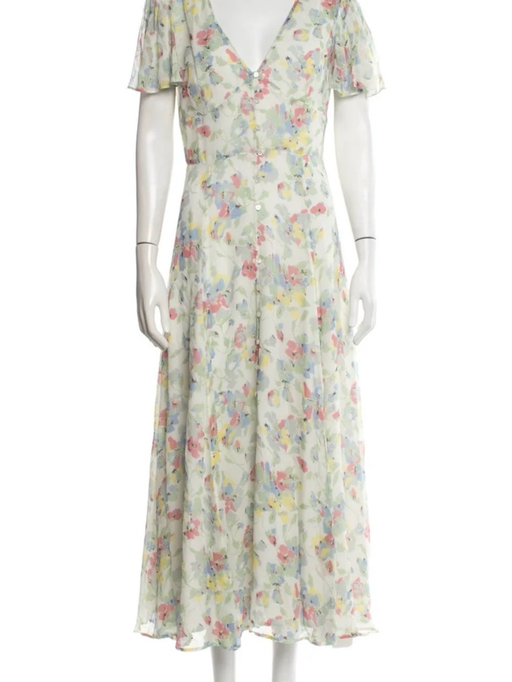 Polo Ralph Lauren floral flutter sleeve max dress pastel chiffon size 6